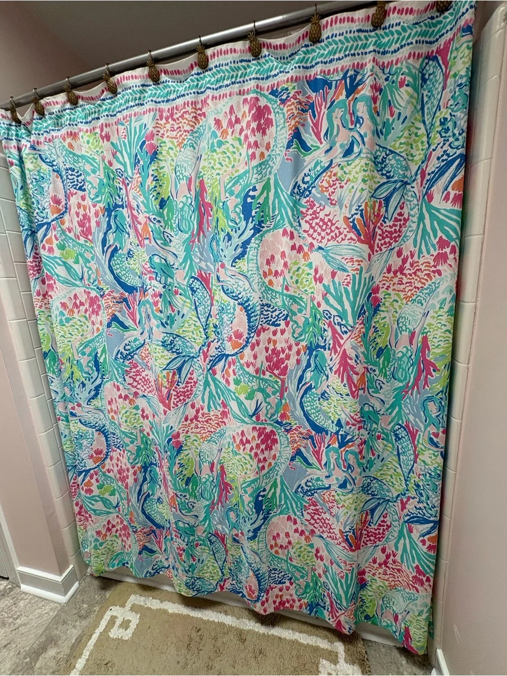 Lilly Pulitzer Colorful Tropical Mermaid Cove Print Shower Curtain - Multicolor